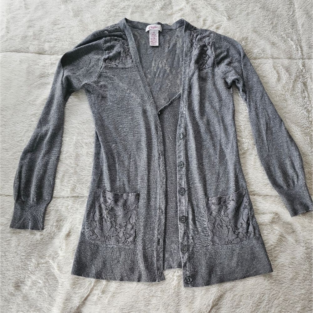 Candie’s Grey Sweater with Lace on the Back and Shoulders. Size S